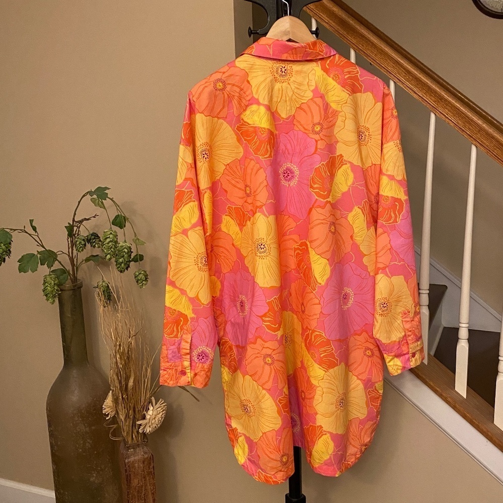 BedHead Floral Organic Cotton Sleep Shirt In Sunkissed Poppies Size Large - Picture 5 of 17